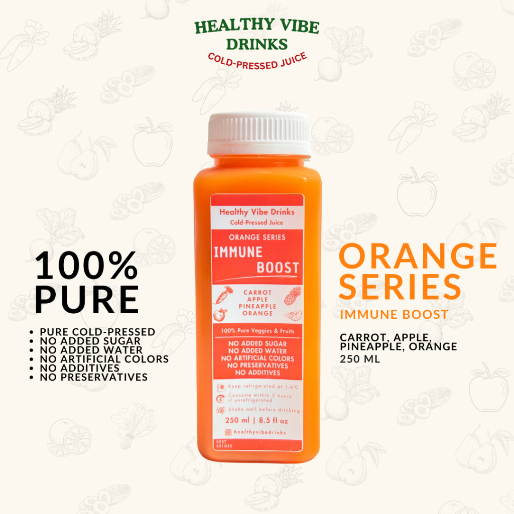 

Cold Pressed Juice - ORANGE SERIES IMMUNE BOOST - Jus Wortel Apel Nanas Jeruk - 250ML (100% Pure)