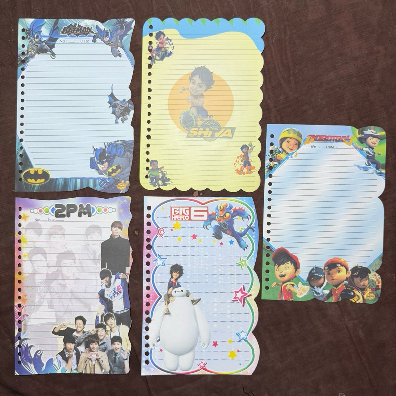 [ ready stock ] 5pcs Paket Hemat isi binder A5 loose leaf standar fancy boy koleksi kiky big hero bo