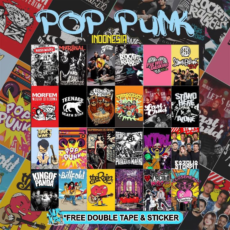 Poster band indonesia pop punk/punk rock/ rock isi 24 ukuran A5 free perekat dan sticker