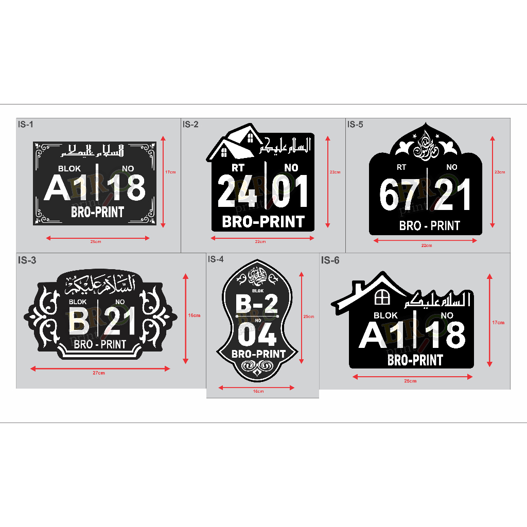 Nomor Rumah Akrilik, Nomor Rumah Unik, No Rumah Arabic