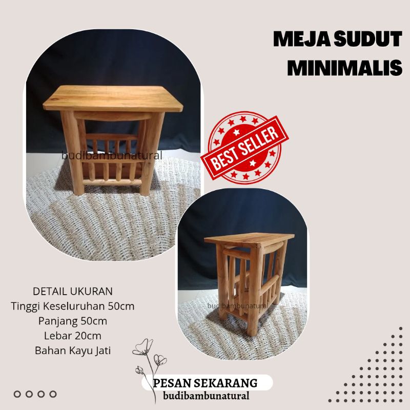 MEJA SUDUT / MEJA SUDUT MINIMALIS / MEJA SUDUT KAYU JATI ASLI / MEJA SUDUT KAYU JATI UNIK MURAH