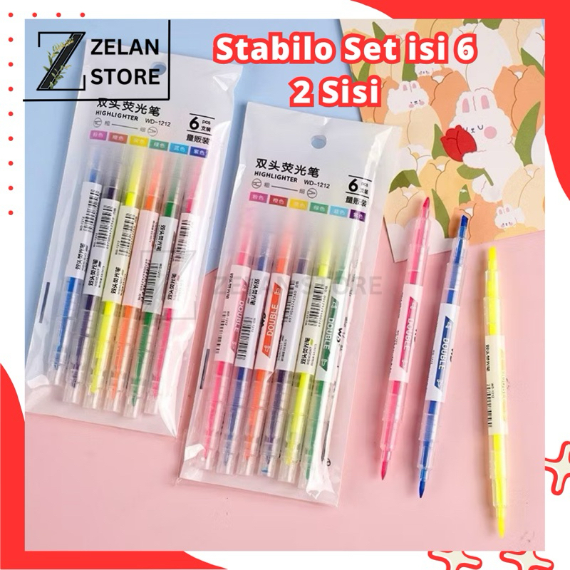 

Stabilo Set Highlighter Dua Sisi Warna isi 6 Pcs Pen Marker Stationery Penanda Buku