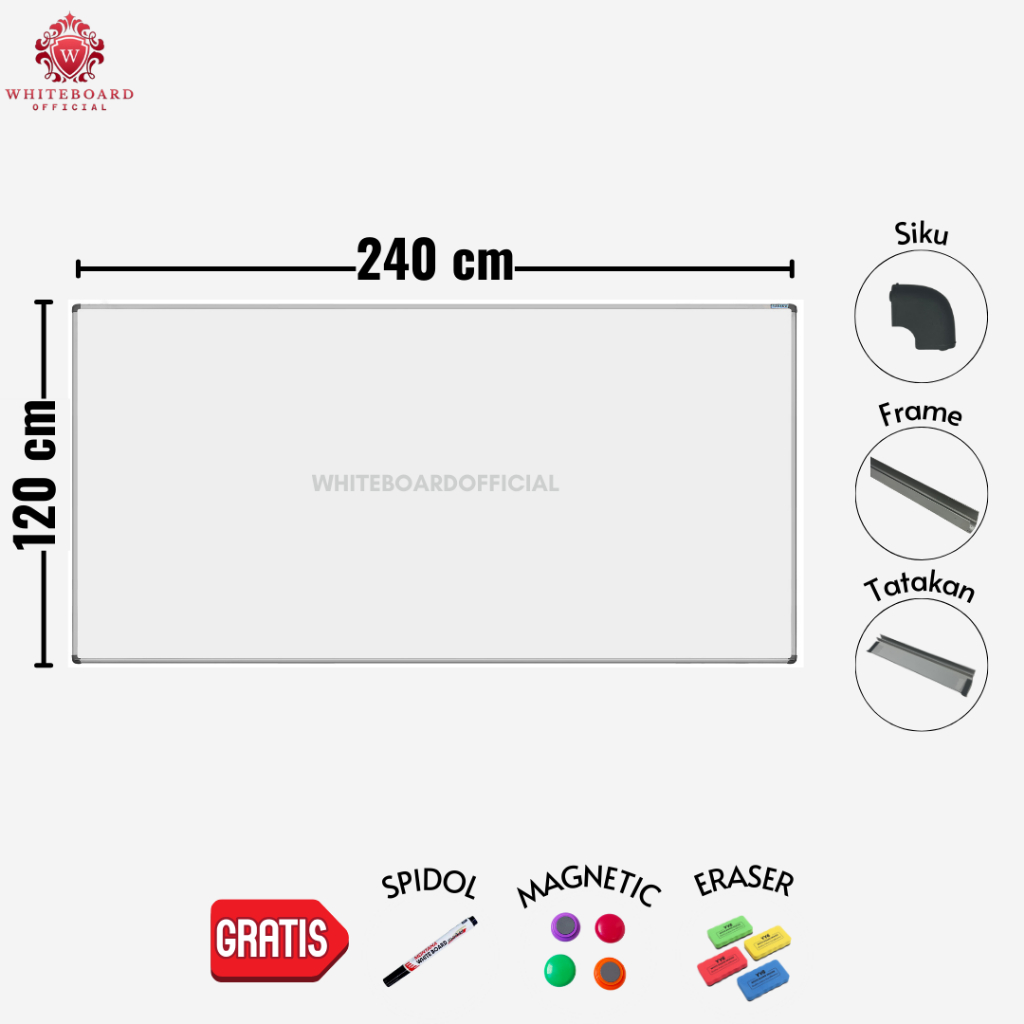 Papan Tulis / White board Gantung / WhiteBoard Magnet 120 x 240cm Sakana