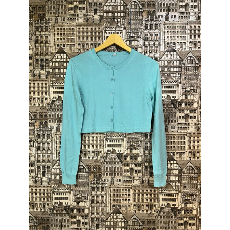 Preloved Cardigan Crop Uniqlo Biru Tosca