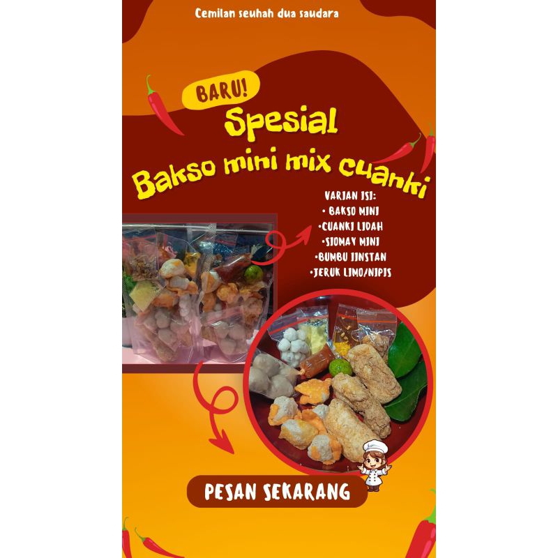 

cuanki instan kuah pedass mix bakso kecil harga 1pcs(bungkus)