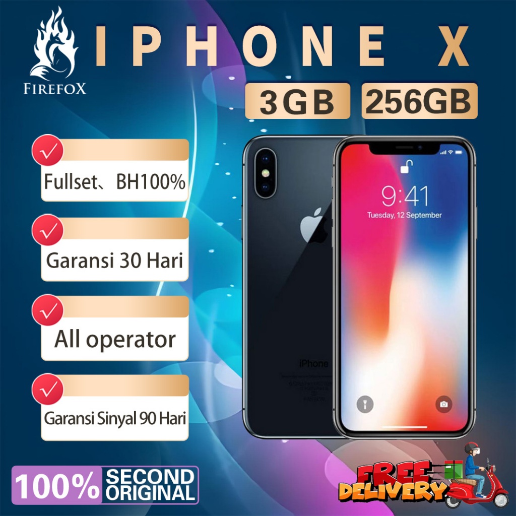 iPhone X 256GB Second BEKAS ORIGINAL100% INTER 5.8"OLED-Ori FULLSET Mulus Like New Smartphone