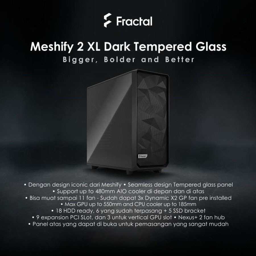 FRACTAL DESIGN PC CASING MESHIFY 2 XL DARK TINT UP TO E-ATX GAMING CASE