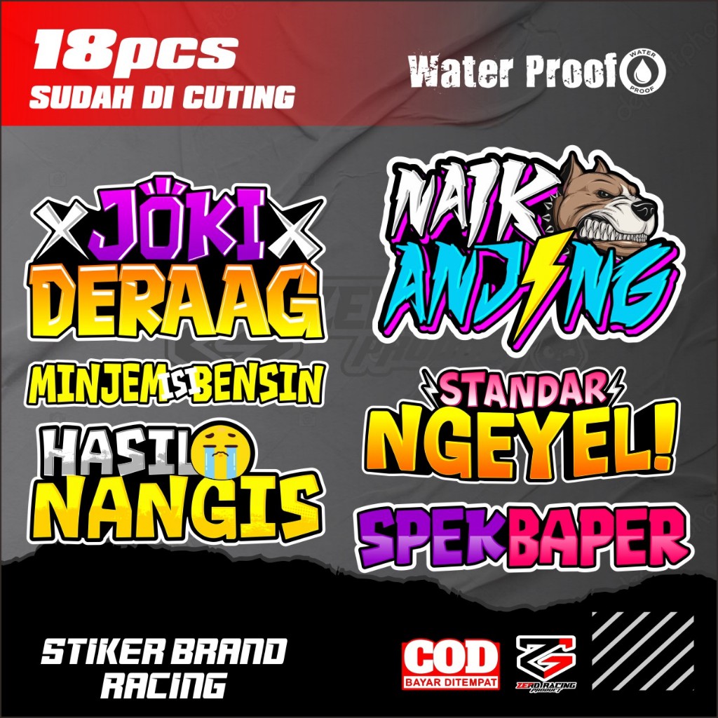 

PAKET STIKER PACK MOTIF KATA - KATA BRAND RACING JOKI DRAG BAHAN VYNIL KUALITAS PREMIUM