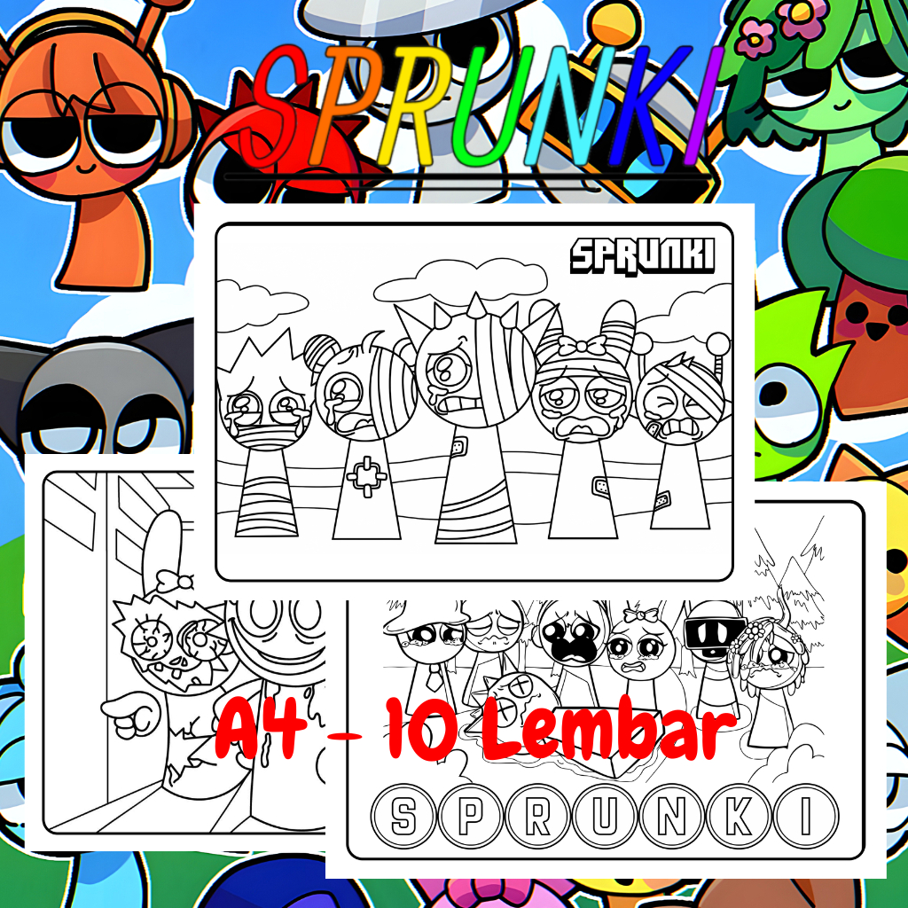 

[READY] Kertas Mewarnai Gambar Anak Kertas Gambar Sprunki (10 Lembar) Kertas Tebal 160g Coloring