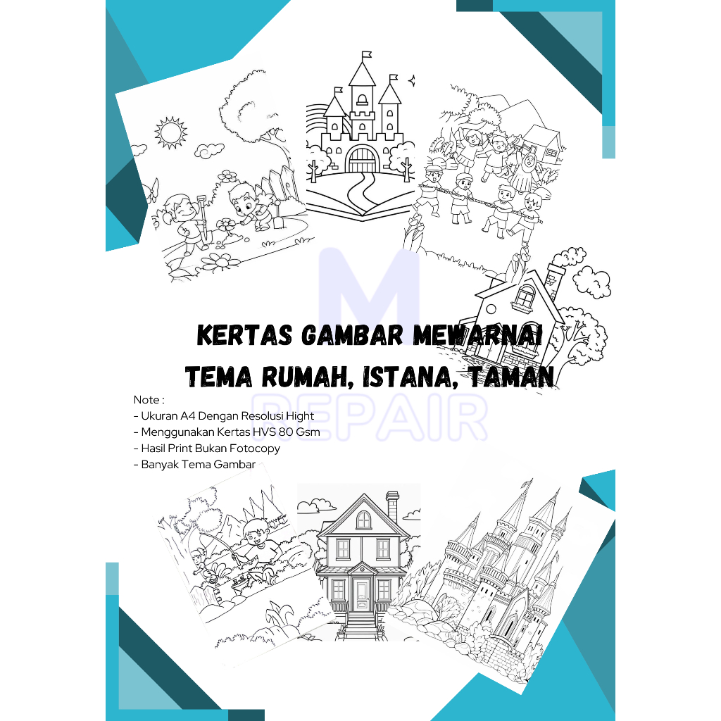 

15 - 50 Lembar Gambar Mewarnai Tema RUMAH / ISTANA / TAMAN BERMAIN