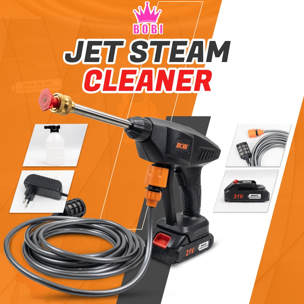 Jet Steam Cleaner 21V / Alat Steam Cuci Motor & Mobil / Jet Steam 21Volt BOBI