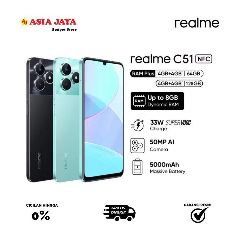 [Ex Display] REALME C51 NFC Ram 8/128GB ( 4GB + 4GB Extended RAM ) Kelengkapan Fullset Original - Ga