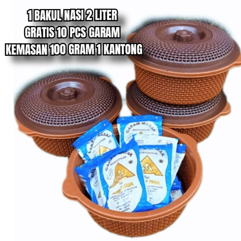 

Promo Paket Hemat 1 PCS Bakul nasi + garam dapur beryodium 1 kg 10 pack 1 kantong isi 100 gram garam murah cap segitiga Lima Halal