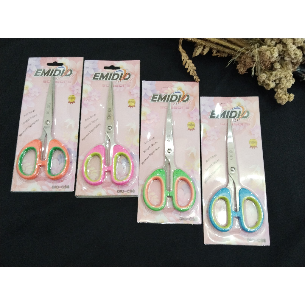 

EMIDIO Gunting Gagang Karet Warna Kecil Sedang Besar / Gunting Kertas Stainless