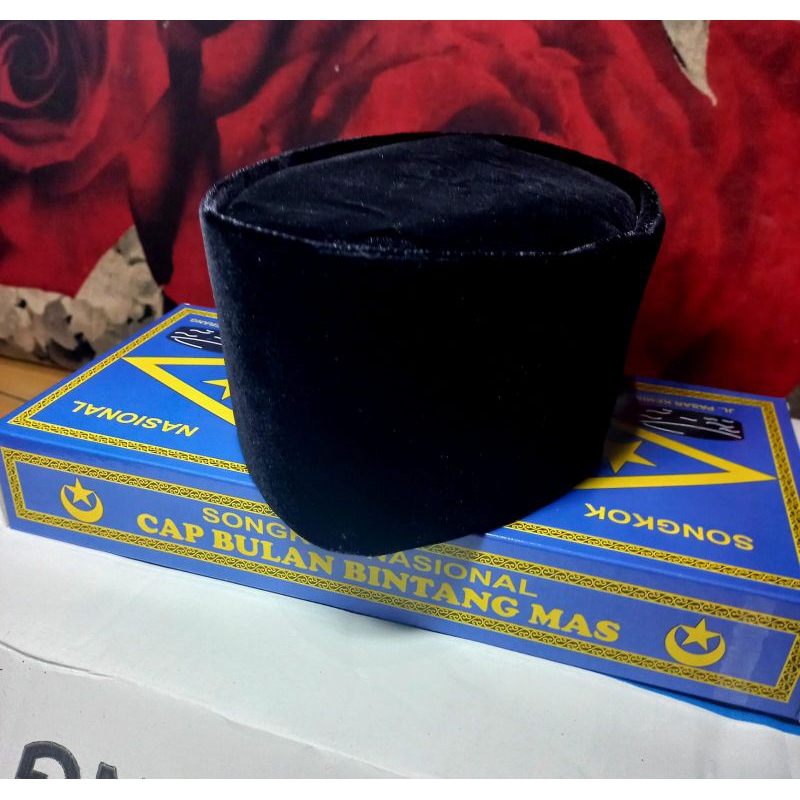 peci songkok hitam bulan bintang biru