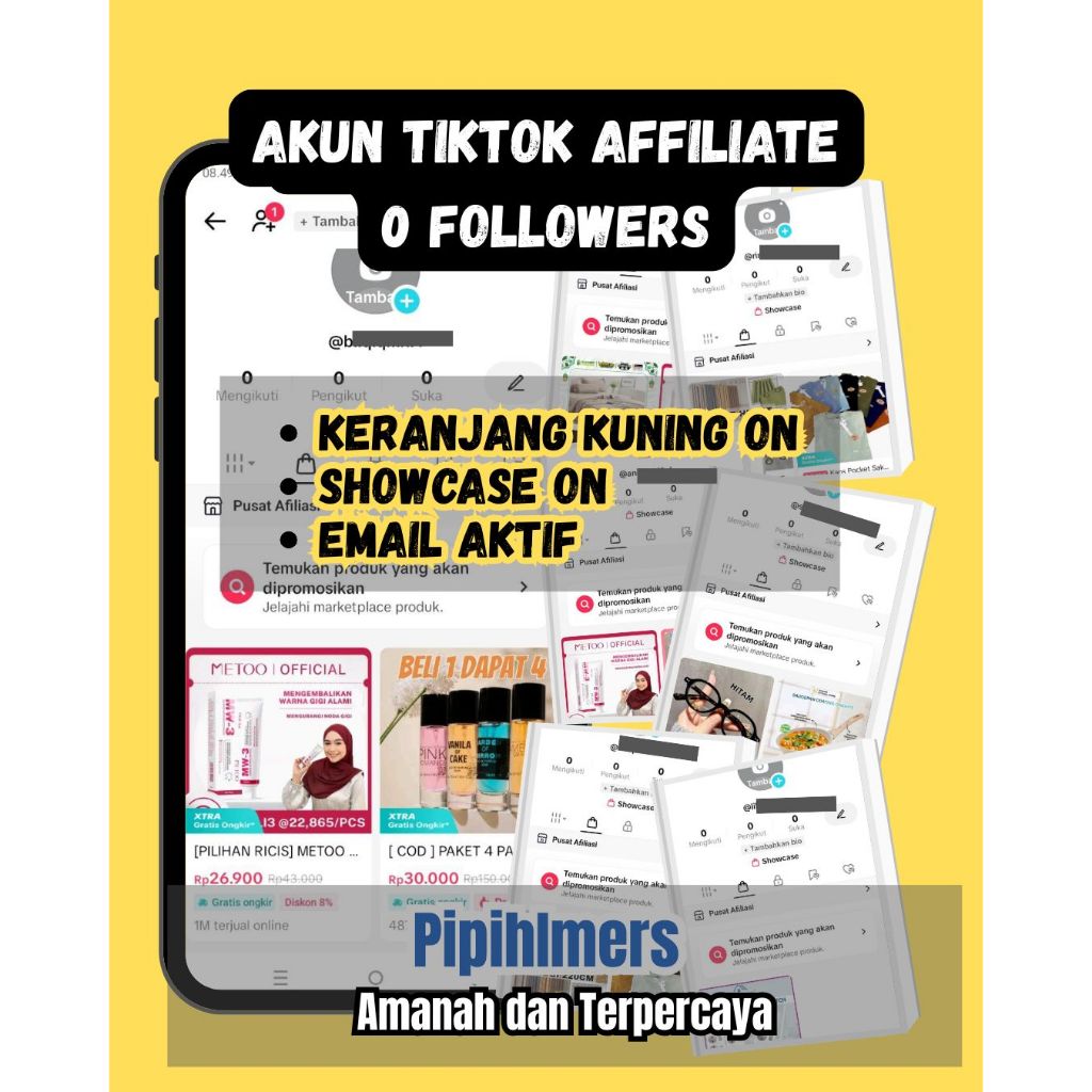 SIAP PAKAI AKUN AFFILIATE 𝗧𝗜𝗞𝗧𝗢𝗞SHOP 0 FOLLOWER KERANJANG KUNING GARANSI ANTI HACK BACK  EMAIL AKTIF