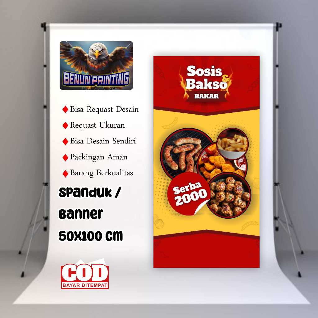Spanduk Banner 50x100 Sosis Bakso Bakar Bisa Request Desain