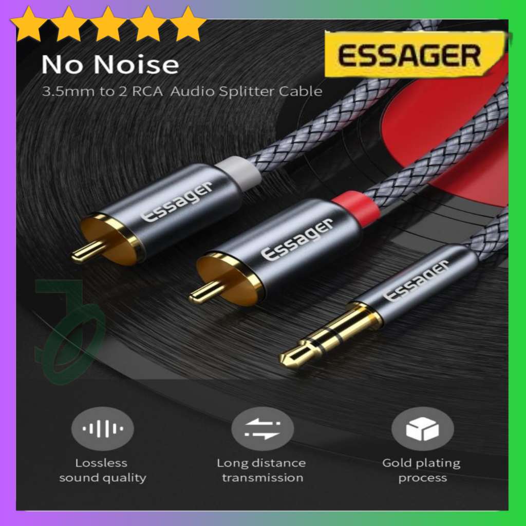 Kabel Audio Jack 3.5mm to 2 RCA 5 Meter Splitter AUX TV DVD Amplifier ESSAGER MYD0G