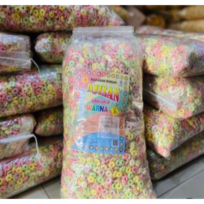 

Snack sakura warna warni, Ajisan Sakura, Ajisan Kolget 1 bal 3Kg