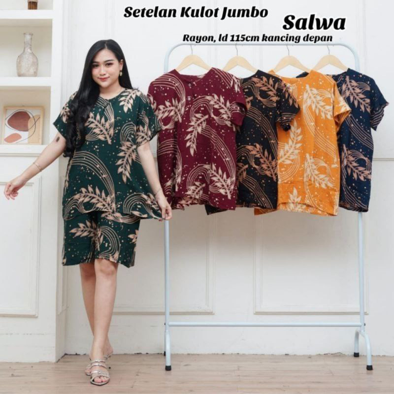 ONE SET RAYON SET KULOT JUMBO LD 130cm PIYAMA WANITA BAJU TIDUR SET LENGAN PENDEK