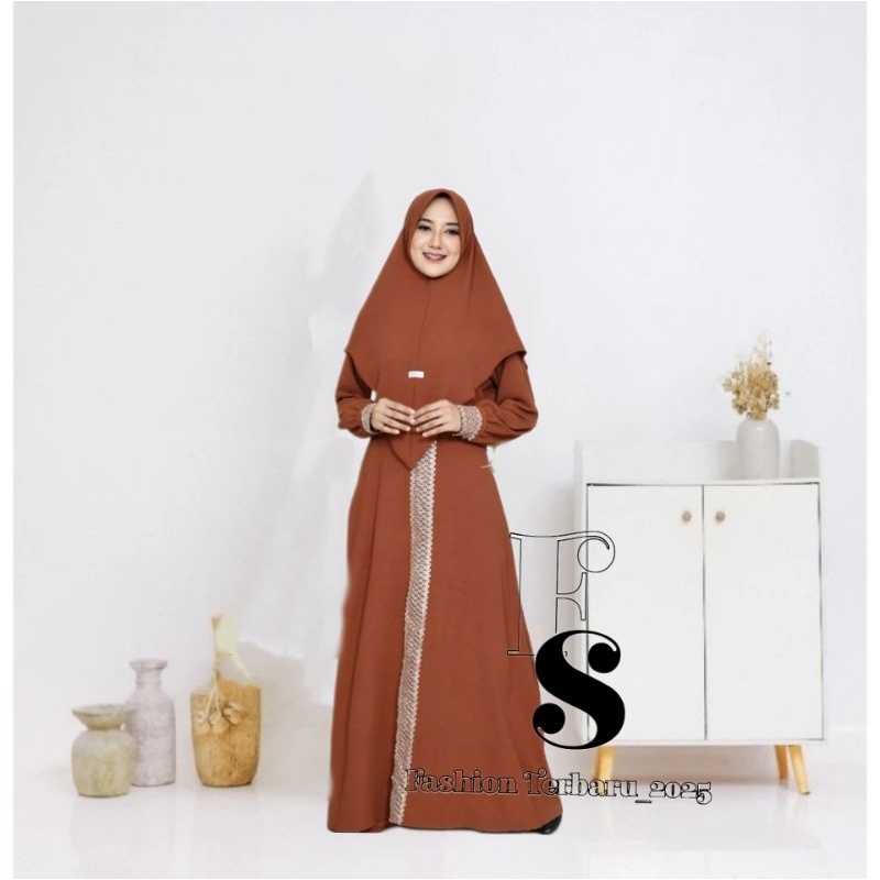 Awet Gamis Inara Crinkle Airflow/Gamis Maxis Dress Panjang Ful Varian Renda Bordir Garis Bawah