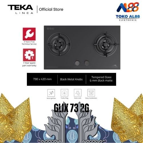 Kompor Tanam Gas Linea GLIX 73 2G Black Matt - 2 Tungku Turbo Rings