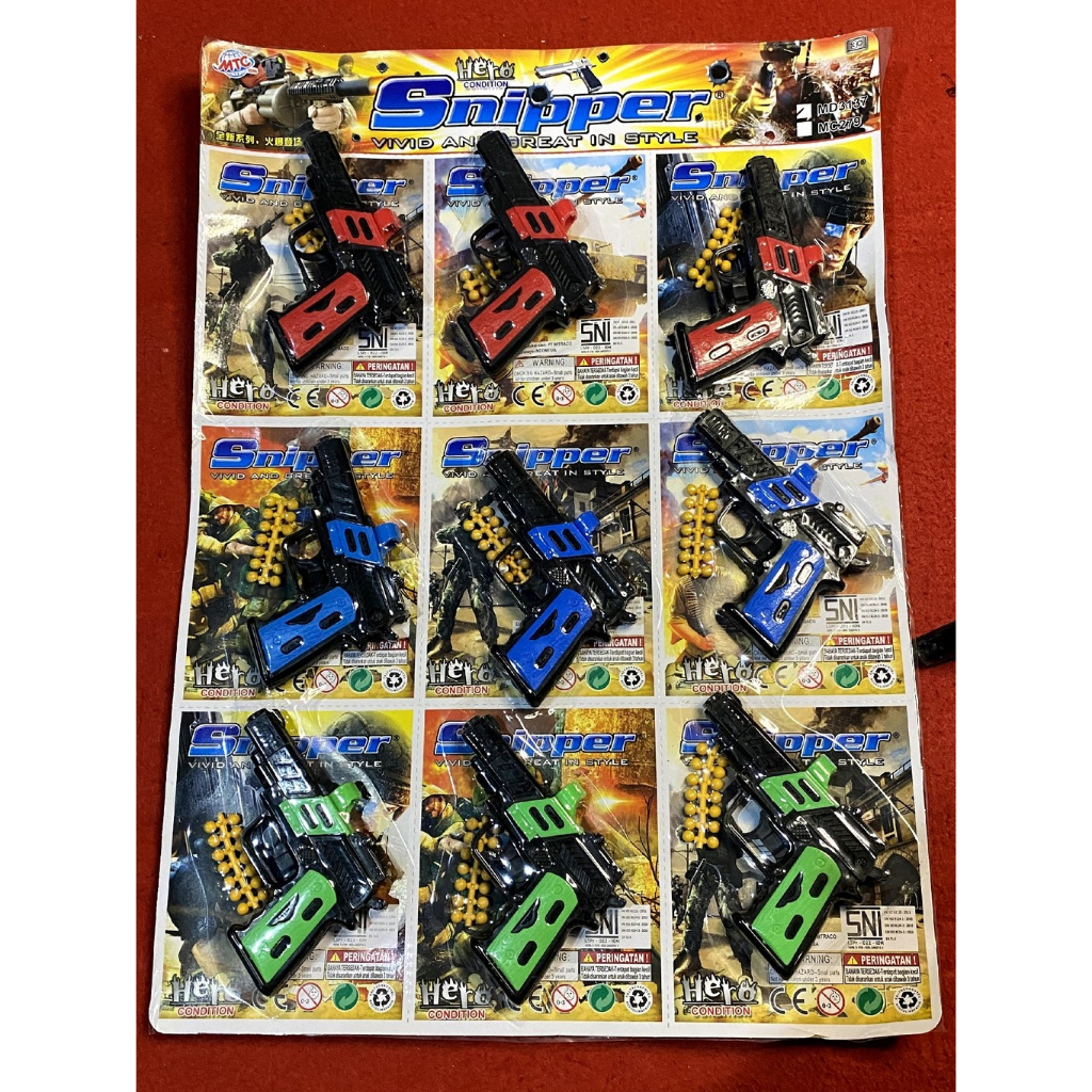 Pistol Mainan isi 9 set Peluru Plastik Aman