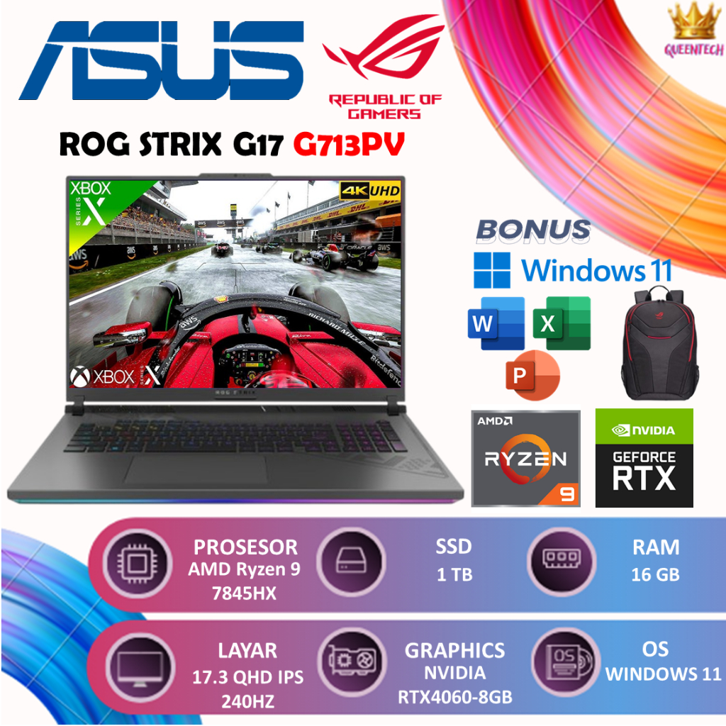 ASUS ROG STRIX G17 G713PV AMD Ryzen 9 7845HX RTX 4060 [16GB/1TB] 17.3 QHD 240HZ Win11