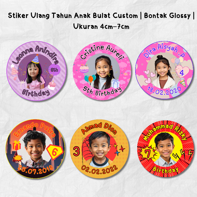 

Stiker Ulang Tahun Anak Bulat Custom | Bontak Glossy | Ukuran 4cm–7cm