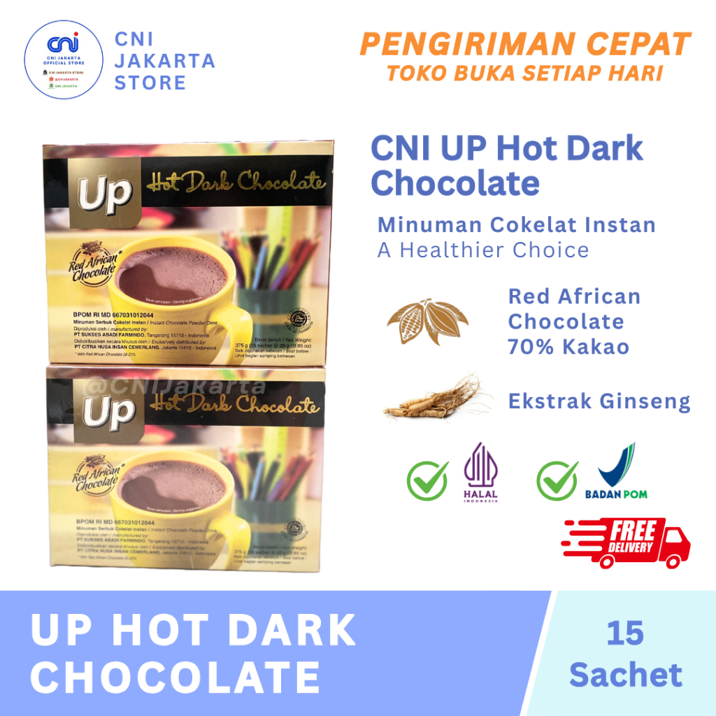 

UP HOT DARK CHOCOLATE 15 Sachet - Minuman Coklat Kakao 70% Rendah Kalori & Ekstrak Ginseng