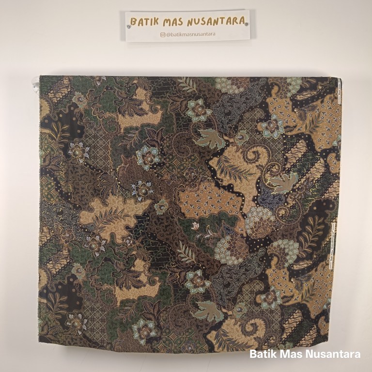 Kain Batik Prada Halus Premium Motif Klasik Sogan Motif Bunga Daun Emas  ( Per Meter )