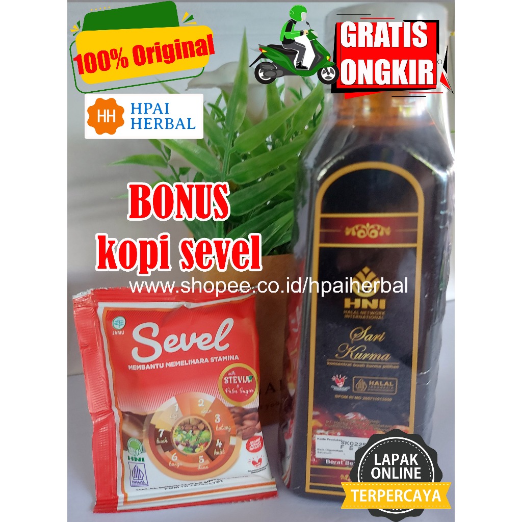 

Sarikurma Bonus Kopi SEVEL Original - Sari Kurma Murni 100% HNI