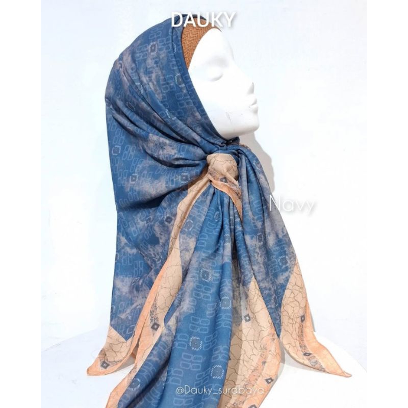 DAUKY Fancy Monogram Scarf - Fashion Wanita Muslimah - Hijab Jilbab Scarf Kerudung Segi Empat Motif 
