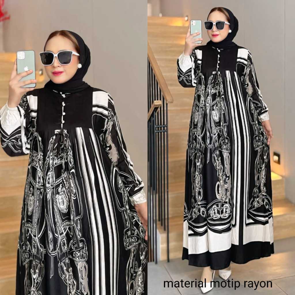 MIDI DRES MOTIF BUNGA KEKINIAN // DRESS RAYON PREMIUM// MIDI EDISI LEBARAN MIDI TERBARU