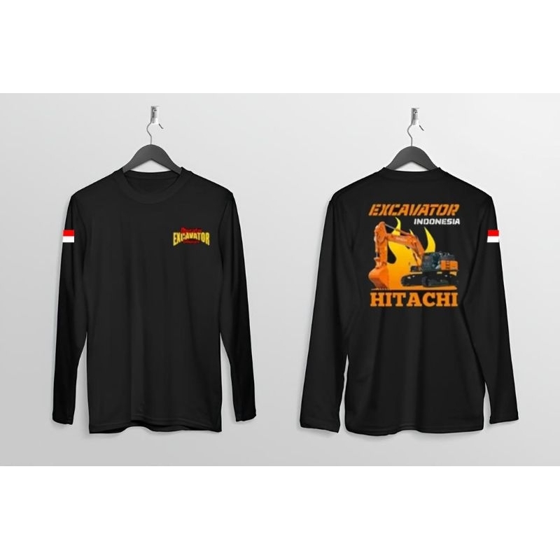 Kaos Lengan Panjang Operator Excavator Hitachi Corak Oren