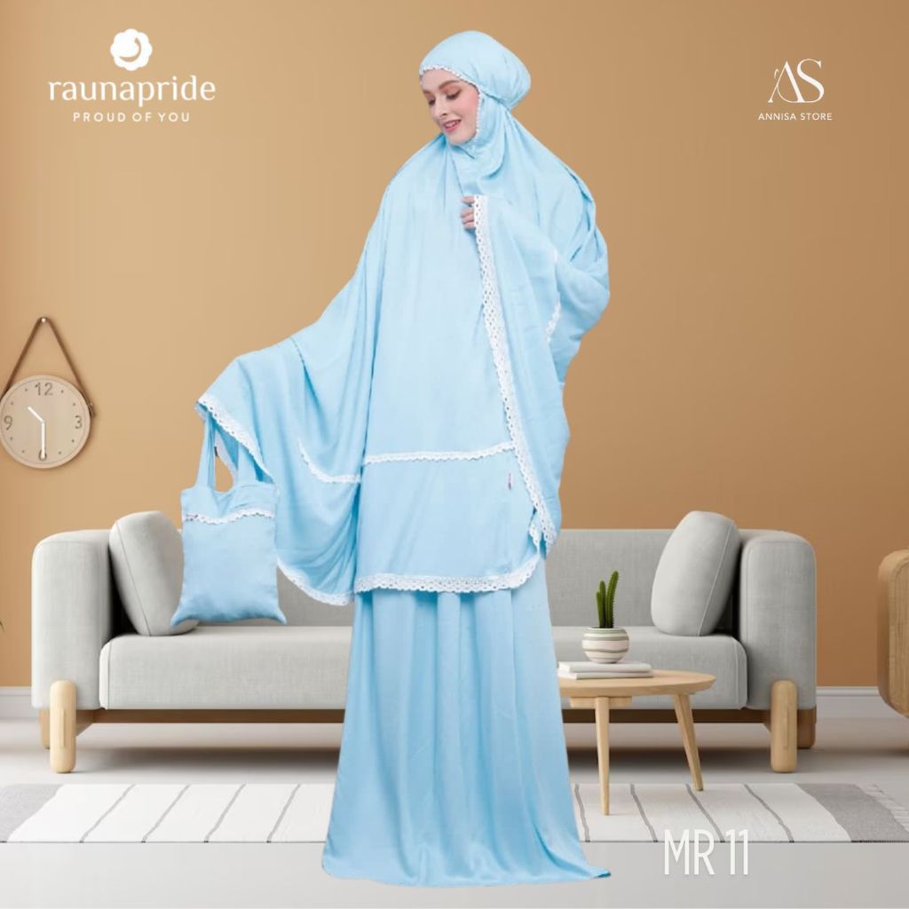 MUKENA RENDA RAYON MR 11 BIRU MUDA  BY RAUNA PRIDE / MUKENA STELAN ATASAN BAWAHAN