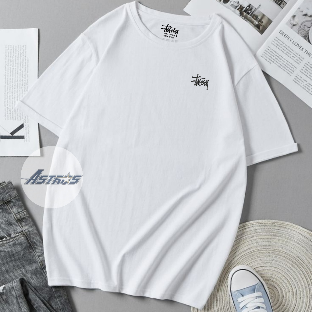 Baju kaos pria katun combad20s bordir stussy motif depan belakang full tek made in usa