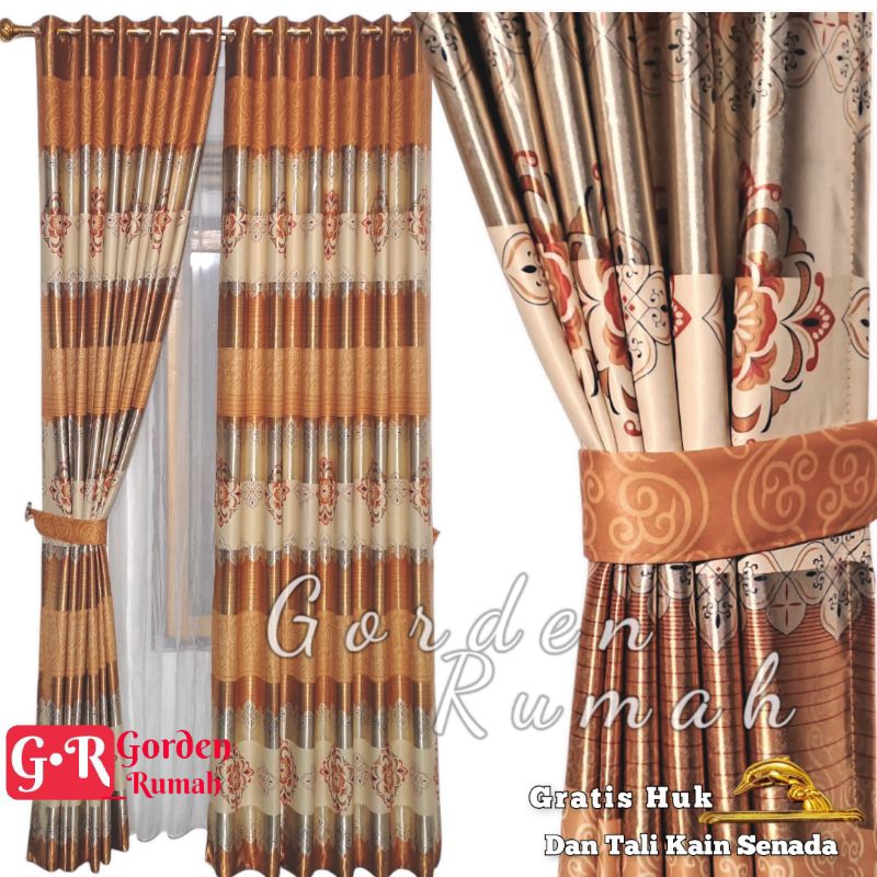 Gorden Jendela ruang tamu Bahan Blackout Motif Batik Gold Coklat Hijau Abu Ungu