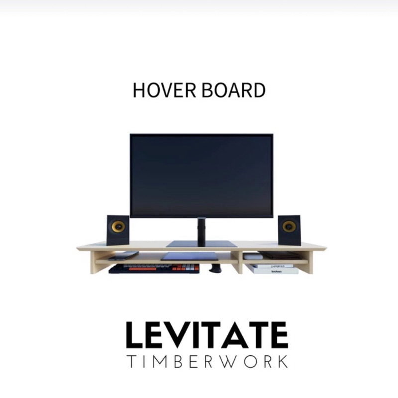 Stand Monitor Kayu Levitate Hover Board - Hitam