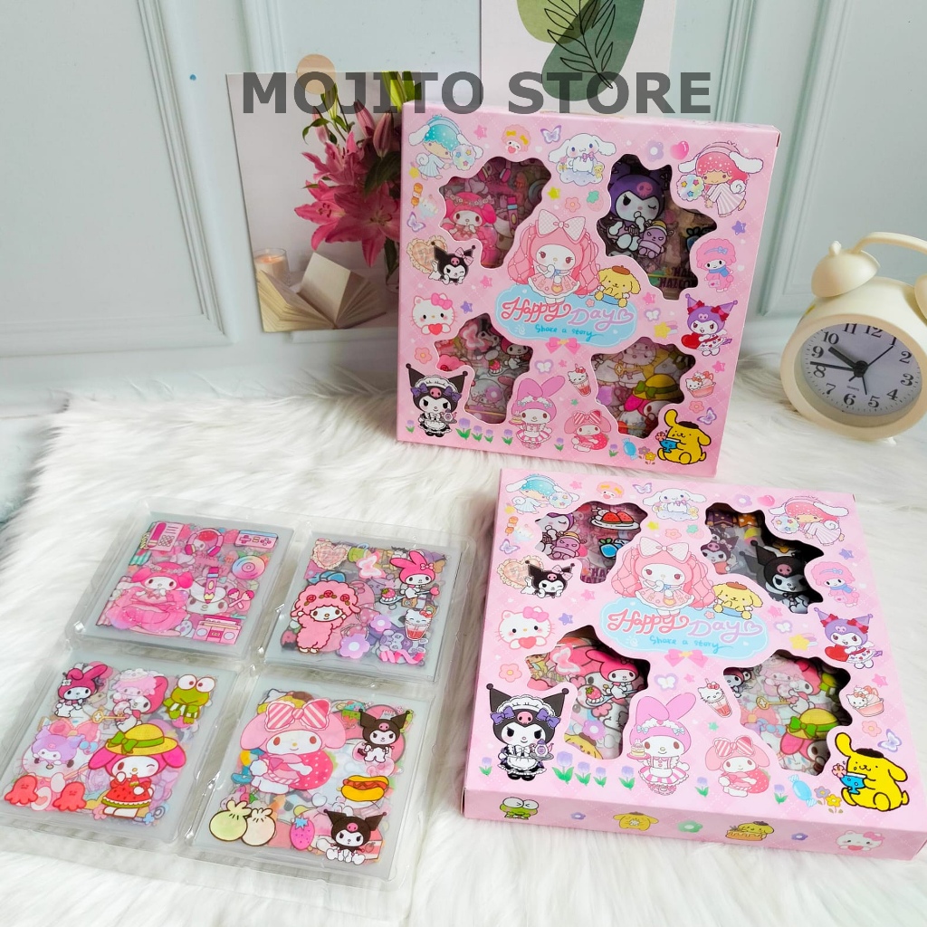 

STICKER BOX SANRIO ISI 100 LEMBAR SET DAILY MANUAL CUTE PATTERN CINAMOROLL MELODY KUROMI