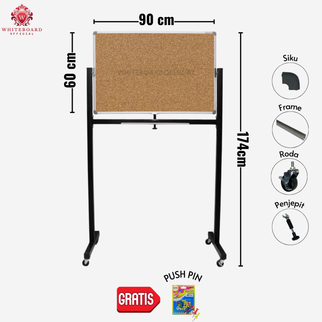 

SAKANA Cork Board Standing 60x90cm / Message Board / Pin Board / Papan Mading / Papan Pengumuman