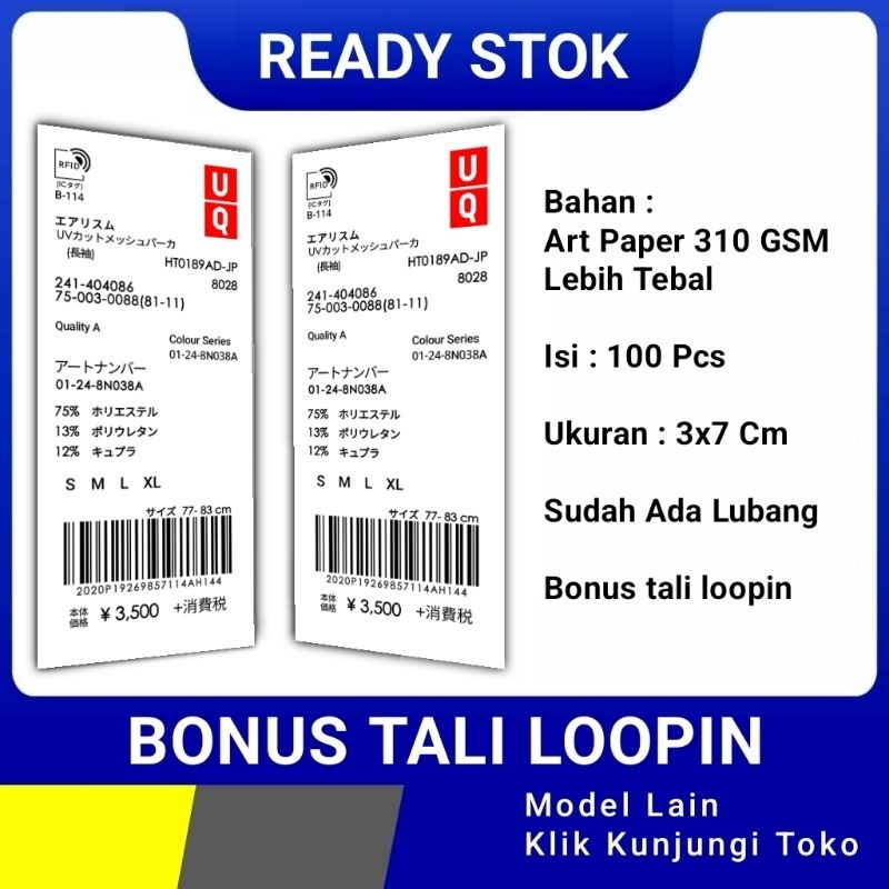 

hang tag label baju murah ukuran 3x7 bonus tali , UQ , hangtag handstag pakaian handtag hantag kertas nametag nemtek hang tags brand hentek henstek lebel harga ready stok