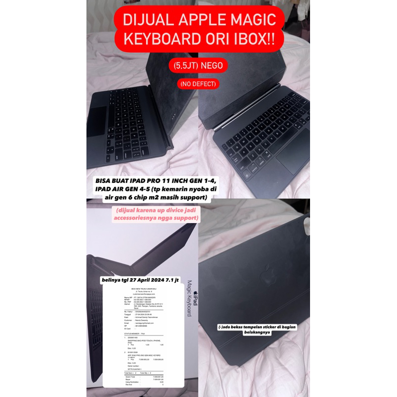 MAGIC DIJUAL KEYBOARD IPAD PRO 2022 ORI IBOX (BARU BELI TAHUN 2024) BISA NEGO