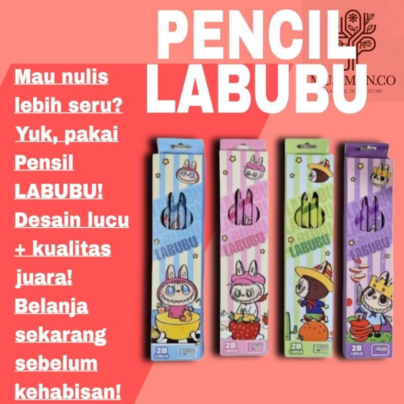 

Pensil 2B isi 6&12 pcs+rautan 1 pcs motif labubu pensil dengan hapusan