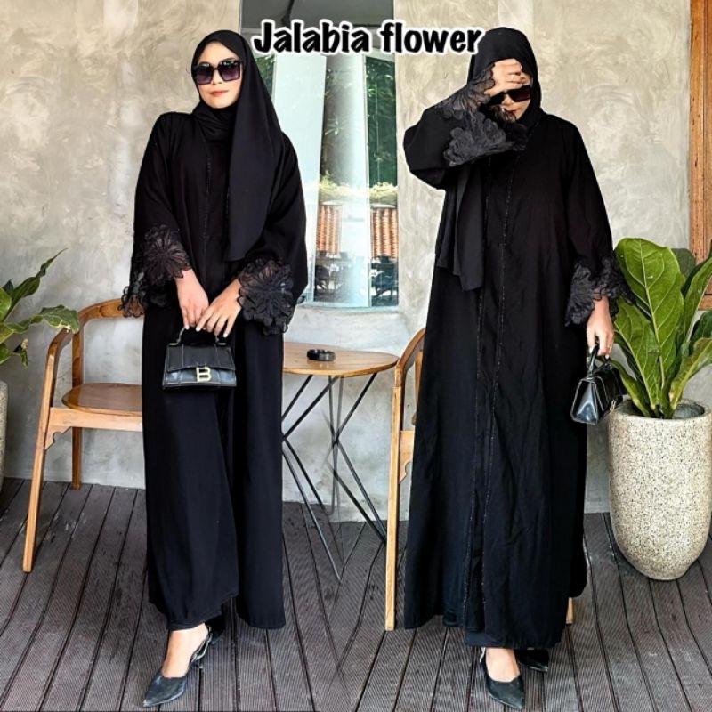 Abaya Hitam Wanita Terbaru Arab Dress Muslim Turkey Maxi Bordir Mata Dubai Jalabia Flower