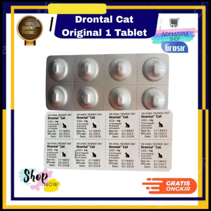 ASLI Garansi DRONTAL CAT ORIGINAL 1 Tablet Obat Cacing Kucing Cat