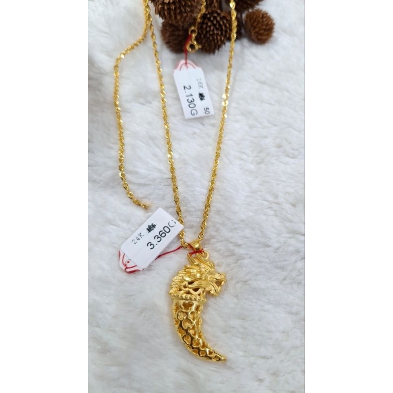 Liontin emas 24k naga rangka gading