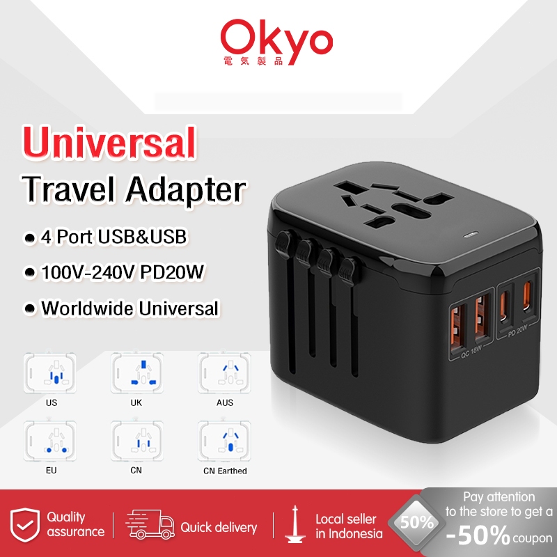 Universal Travel Adaptor 3.6A Fast Charging Colokan Adapter Dual Usb Dual Usb International Us / Eu