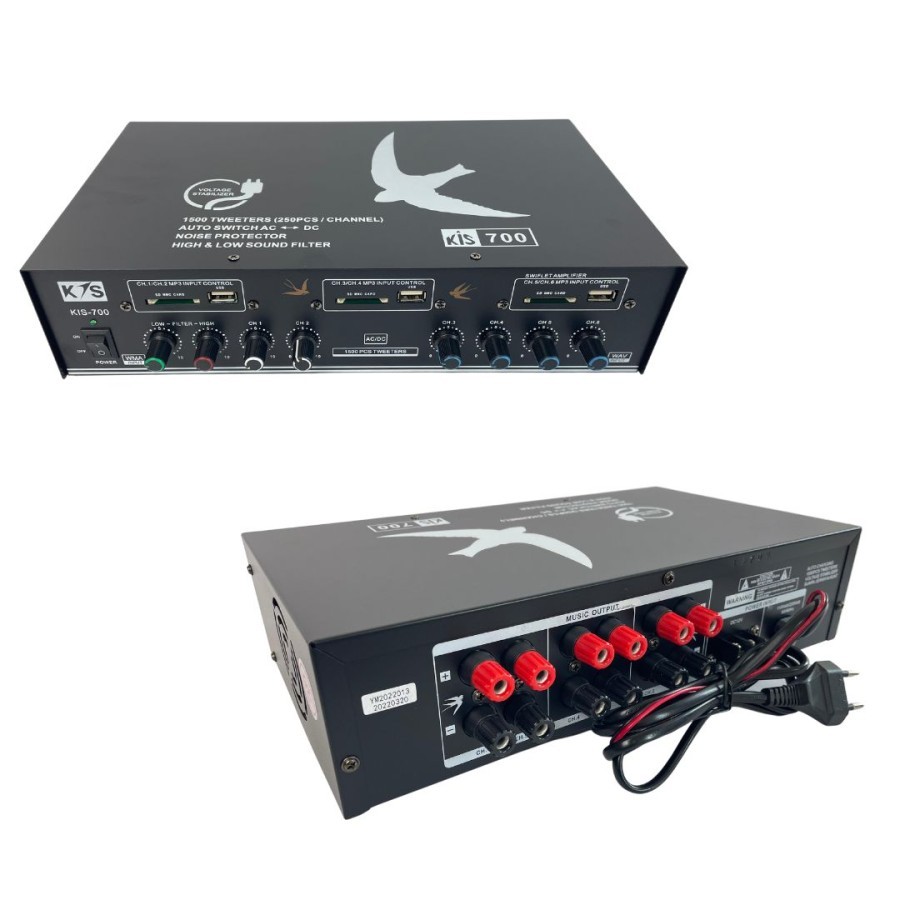 Ampli Player Walet 6 Channel KIS 700 3 slot mp3 auto switch ac/dc