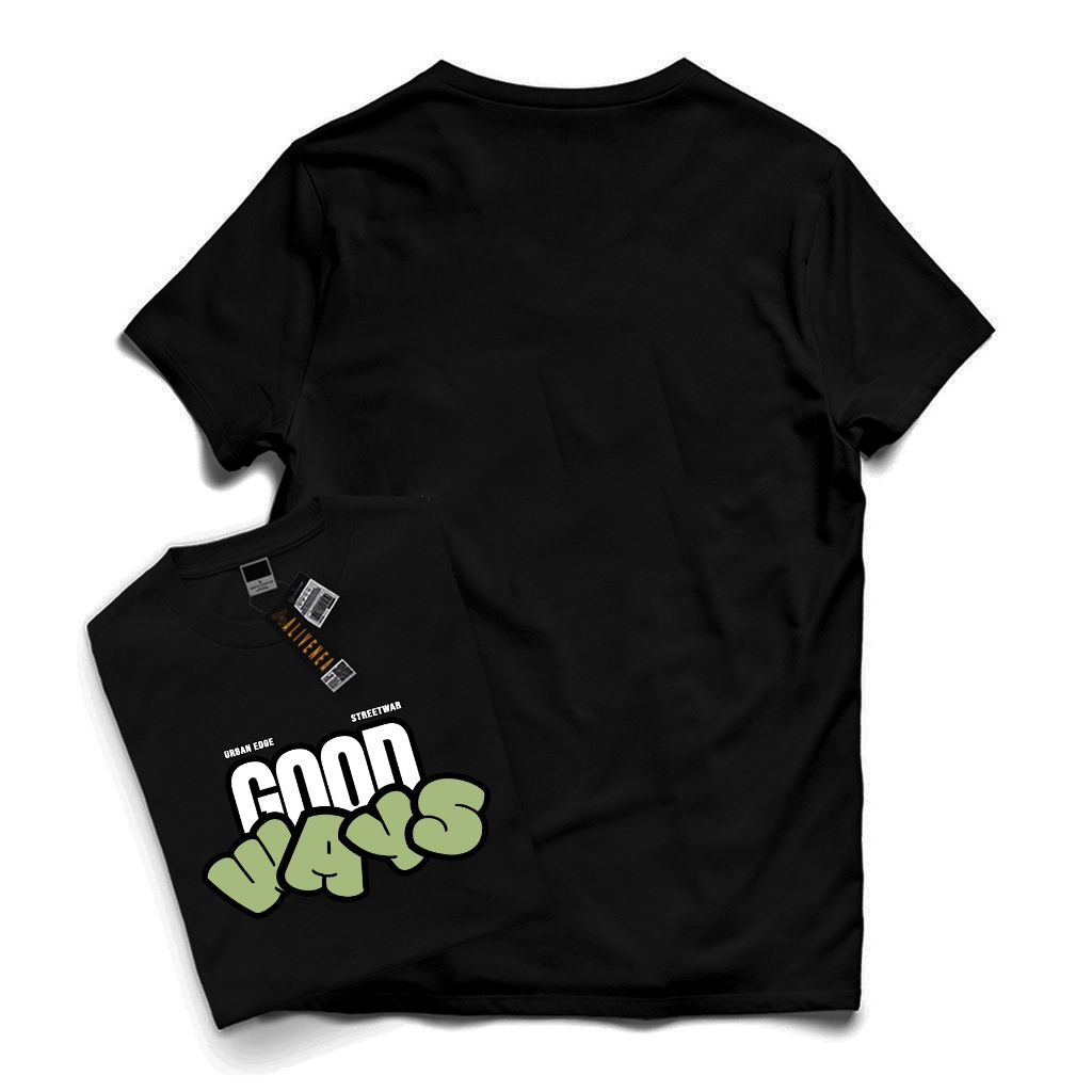 Kaos Distro Atasan Pria Wanita Motif Depan GOOD WAYS HITAM | T-Shirt Premium Bahan Katun Premium | K